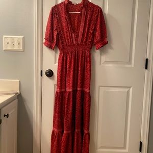 MAX STUDIO Printed Bubble Crepe Tiered Maxi Dress